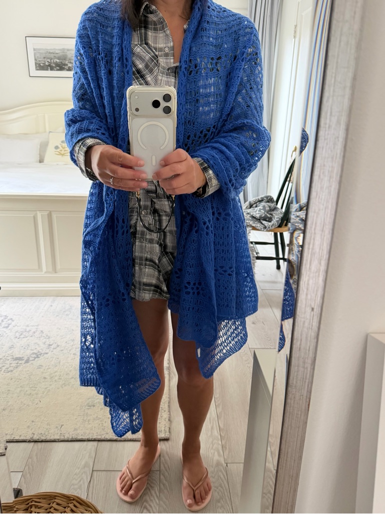 Open-Knit Royal Blue Draped Wrap